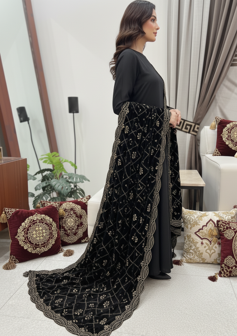 Black Velvet Shawl Hand Embellished