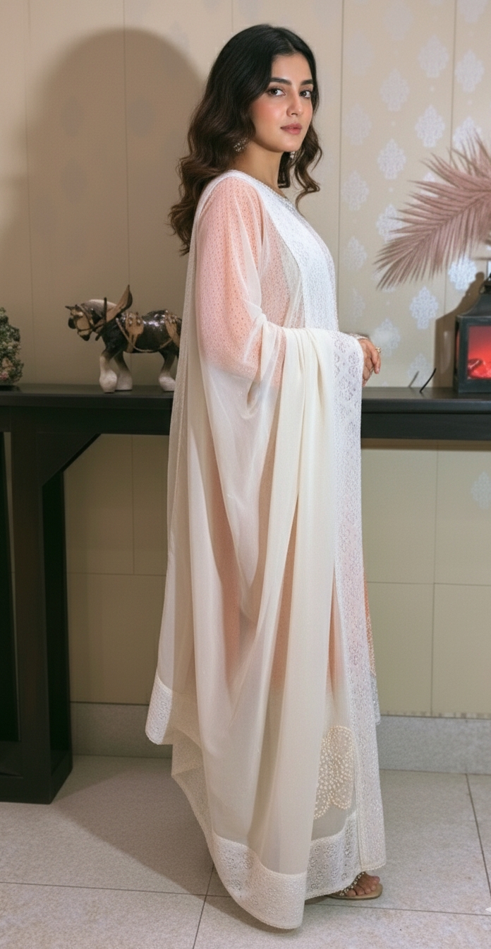 Cream-colored fabric net