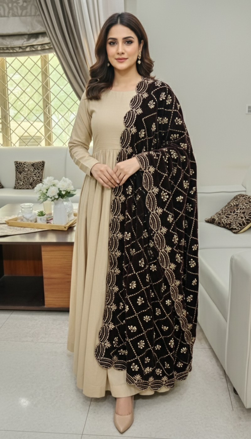 Chocolate brown velvet shawl