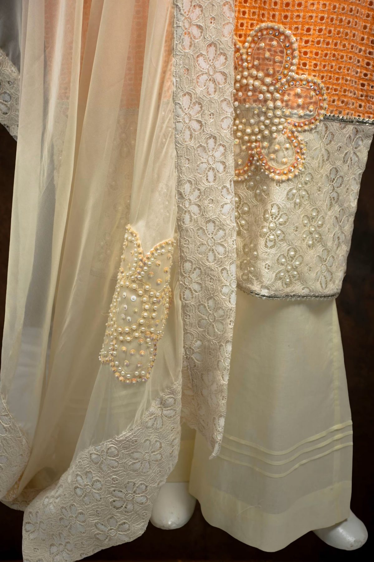 Chikankari Hand Embellished - Orange