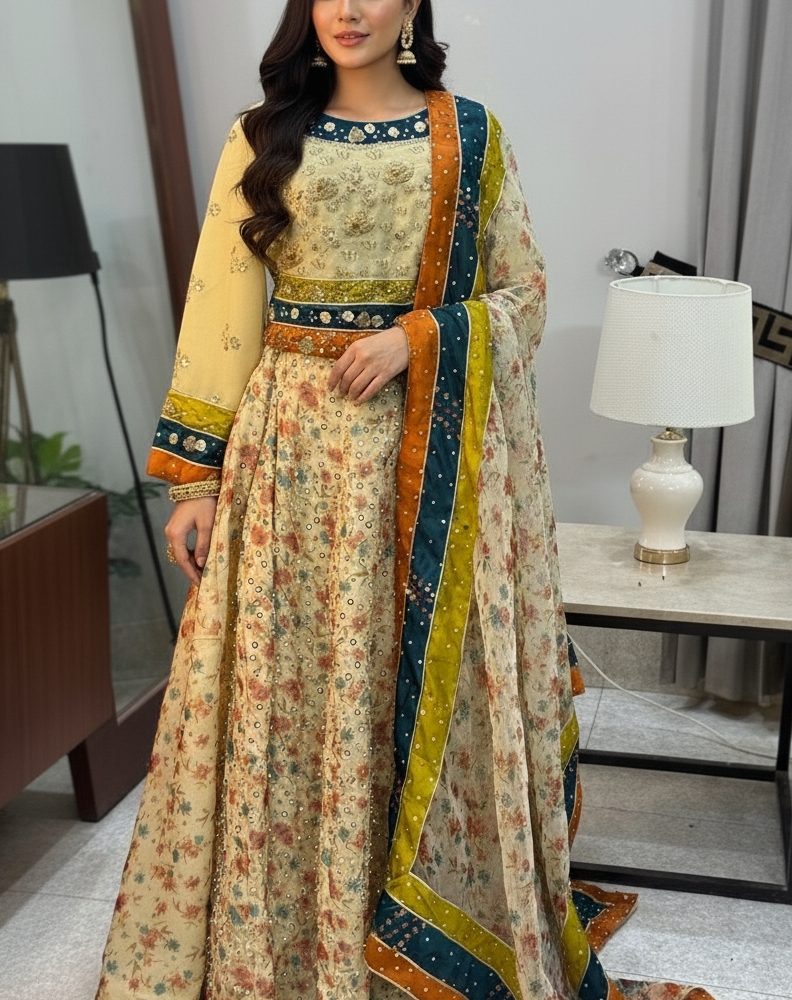 Cream organza lehenga mahoroba