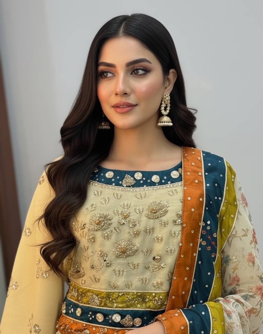 Cream organza lehenga mahoroba