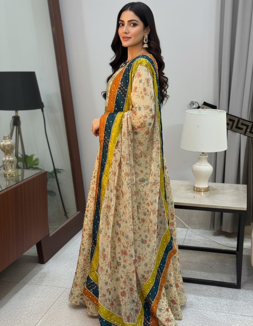 Cream organza lehenga mahoroba