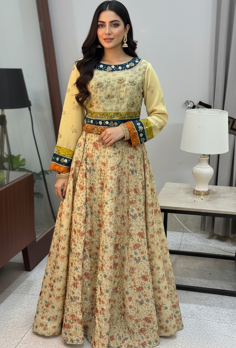 Cream organza lehenga mahoroba
