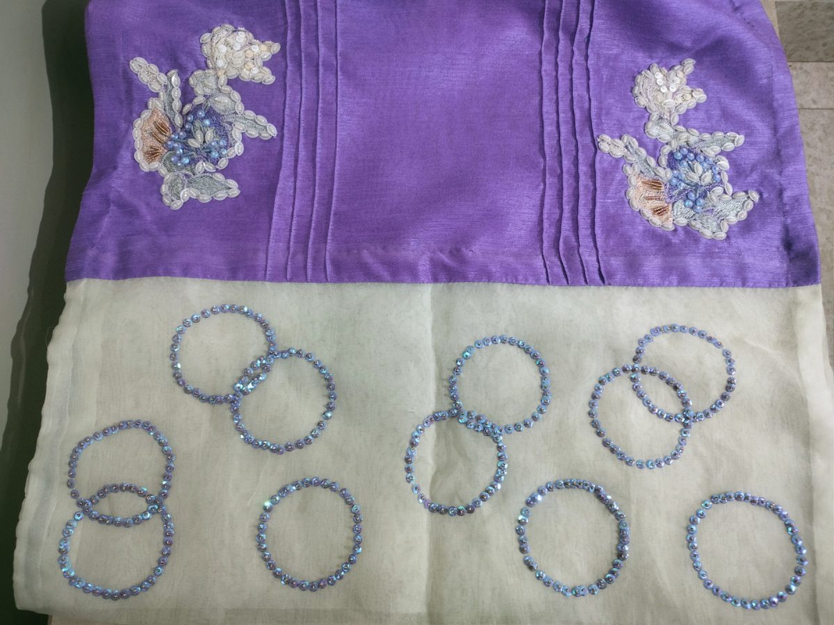 Purple raw silk with organza Patch