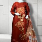 Maroon Raw Silk - Hand Embellished and Applique Work