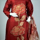 Maroon Raw Silk - Hand Embellished and Applique Work