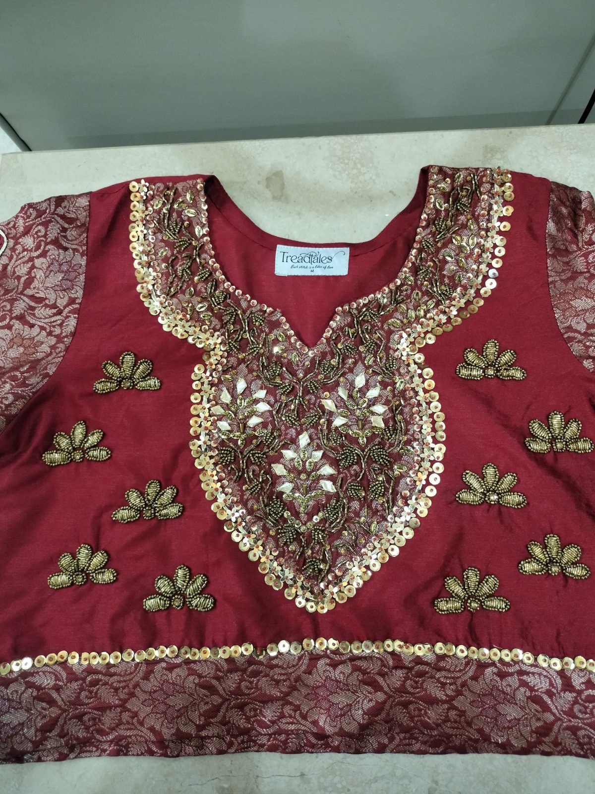 Raw silk jamawar and printed zari organza miray