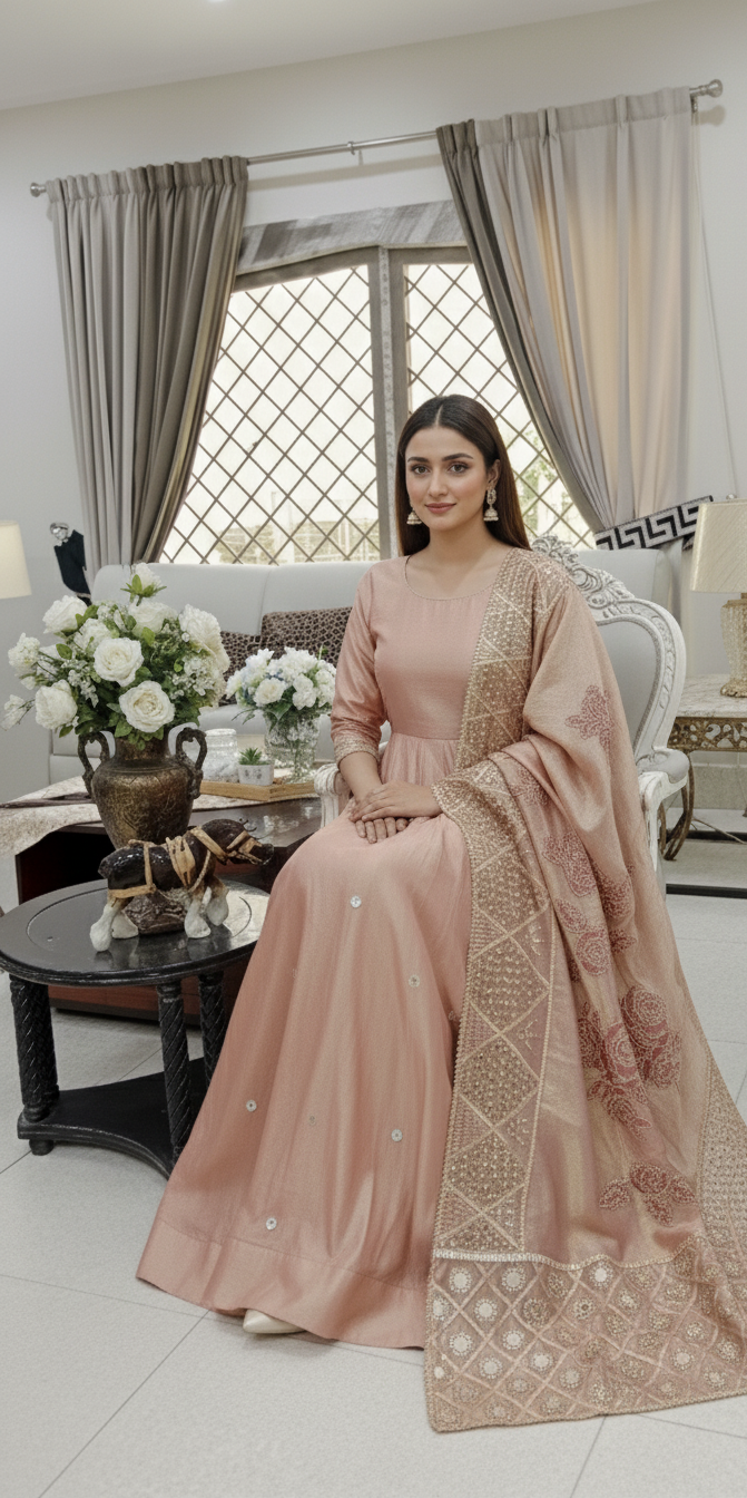 Zari Organza Peach Shawl