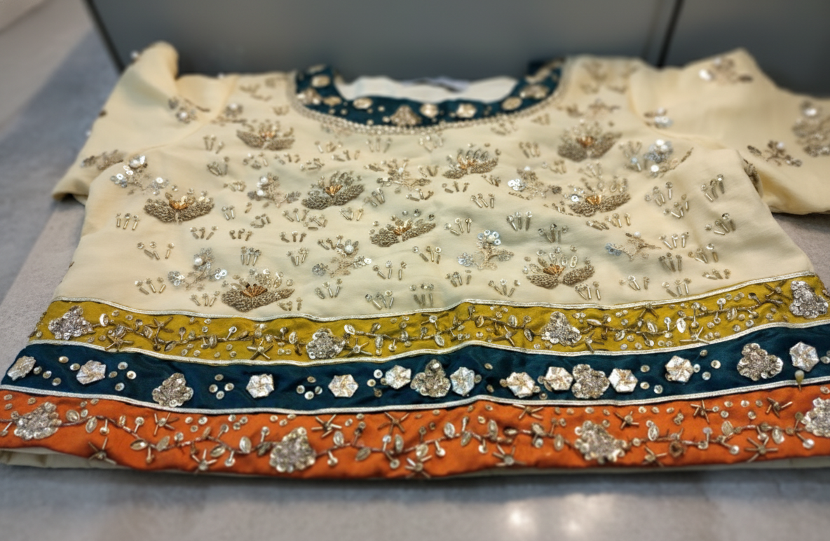 Cream organza lehenga mahoroba