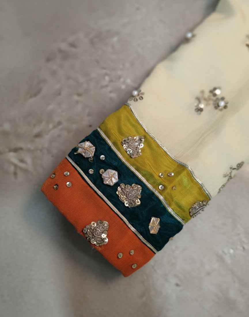 Cream organza lehenga mahoroba