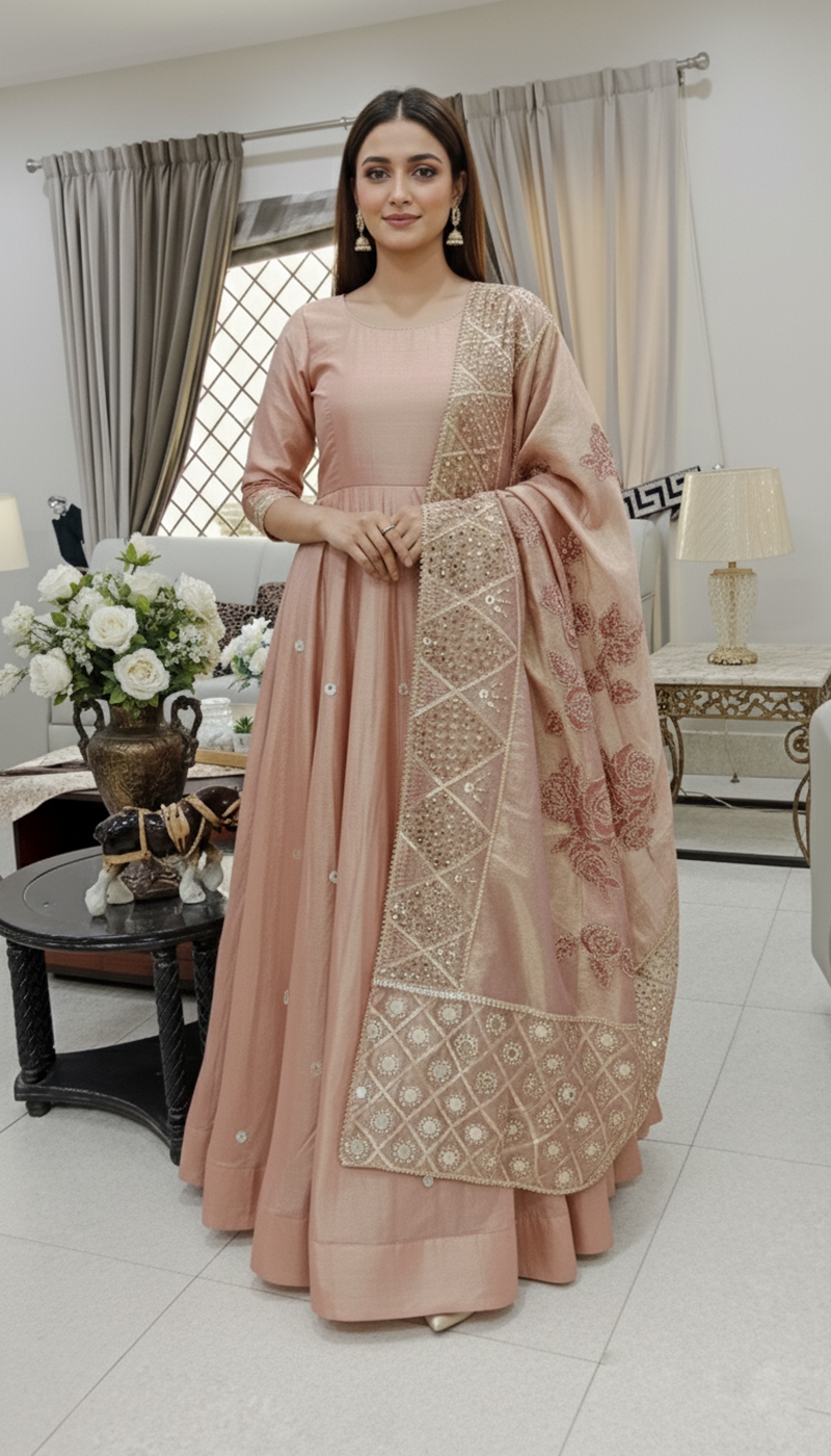 Zari Organza Peach Shawl