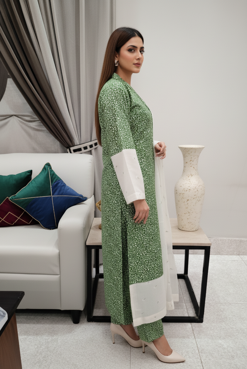 Leopard Print 2 PC's C Ord with embroiderey dupatta