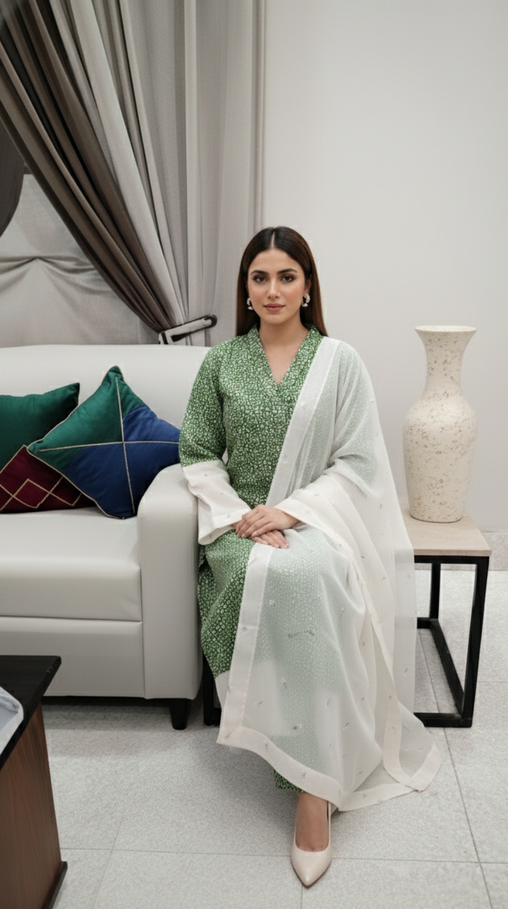 Leopard Print 2 PC's C Ord with embroiderey dupatta