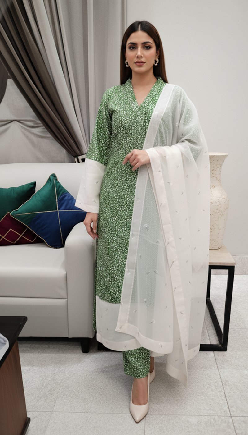 Leopard Print 2 PC's C Ord with embroiderey dupatta