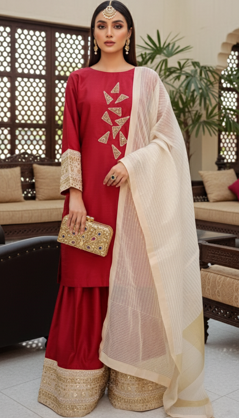 Regal Ruby Gota Farshi Ensemble